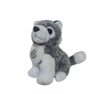 TB Trading Co Husky Puppy Plush Stuffed Animal Grey White Dog 9 Inch Medallion